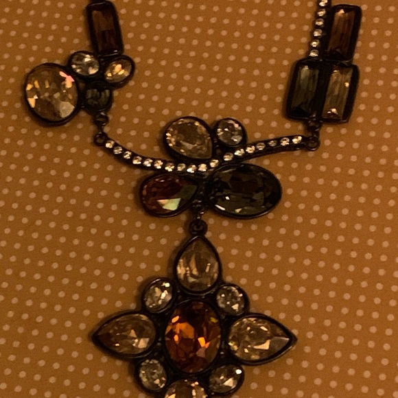 Gorgeous Golden Topaz Yellow & Clear Rhinestone Paved Hollywood Party Necklace - Picture 8 of 11